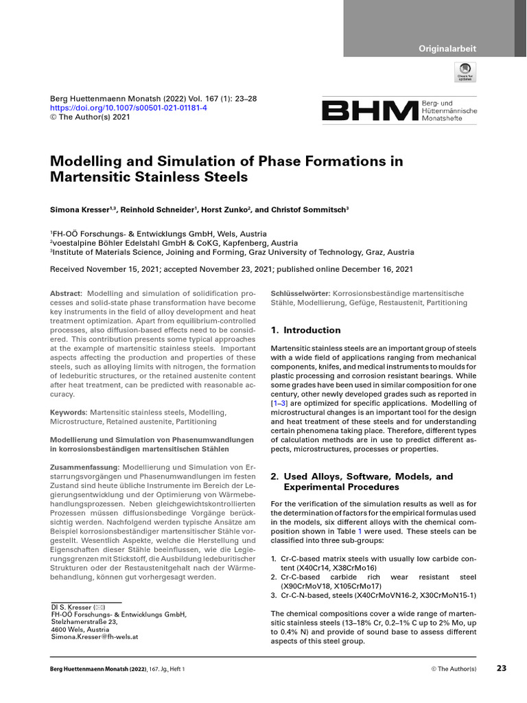 Modelling and Simulation of Phase Formations in | PDF | Steel ...