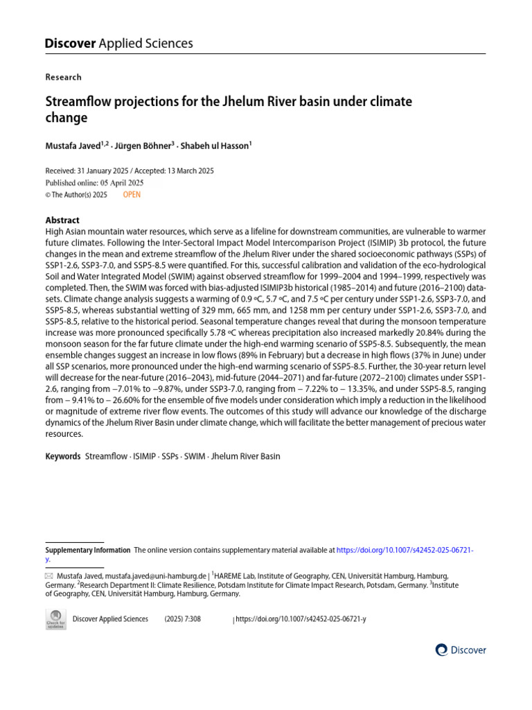 Jhelum River Streamflow Projections | PDF | General Circulation Model ...