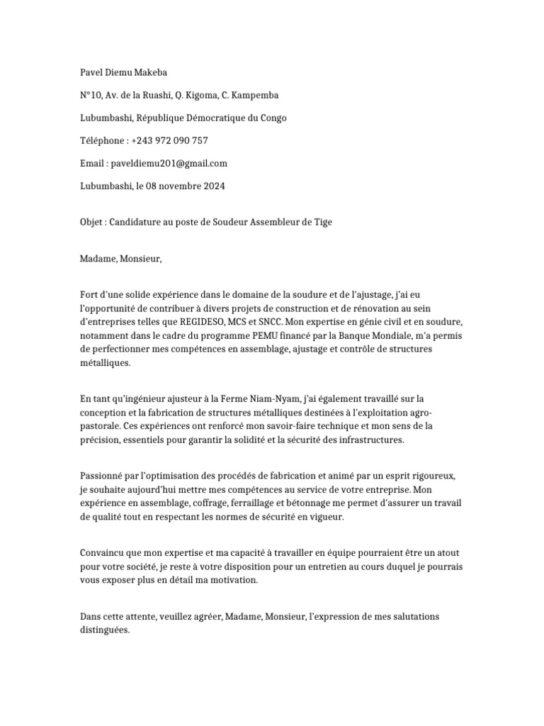 Candidature Soudeur Assembleur | PDF