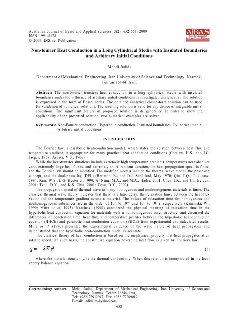 Non-Fourier Heat Conduction in A Long Cylindrical Media With Insulated ...