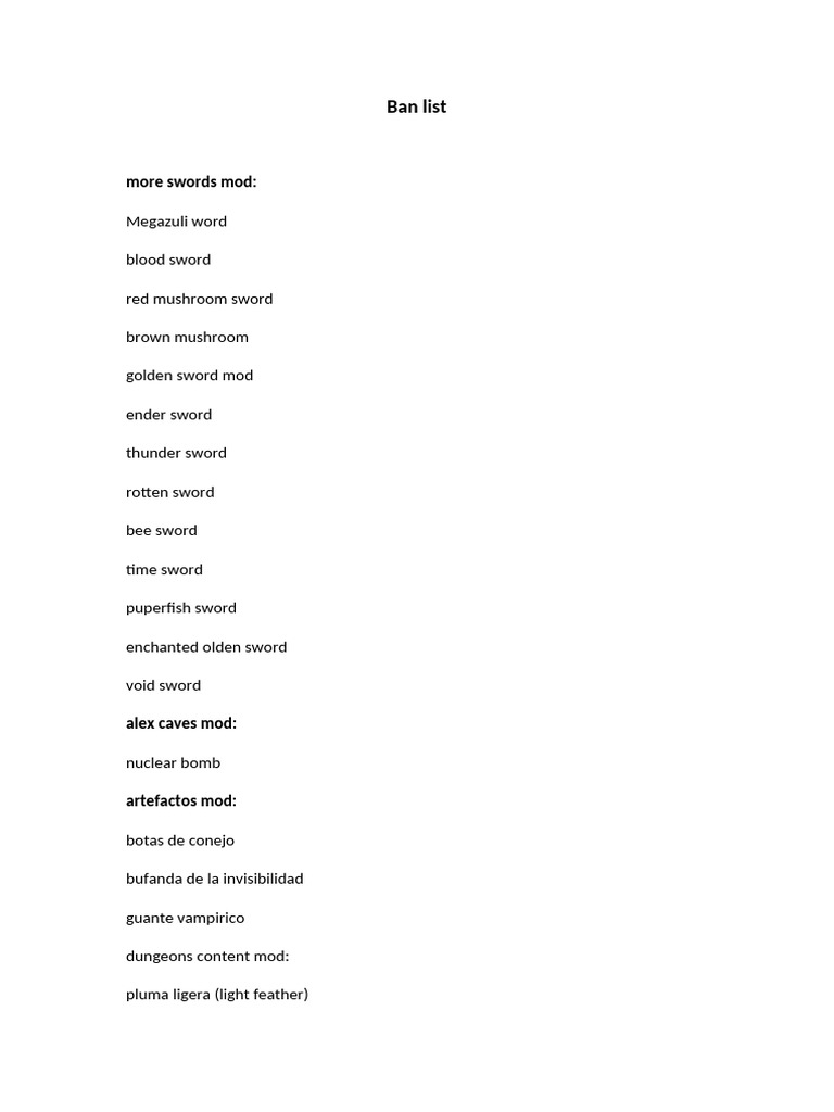 Minecraft Ban List and Item Codes | PDF