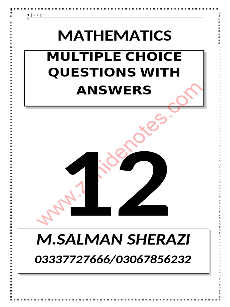 2nd Year Math MCQs with Answers | PDF | Function (Mathematics) | Geometry
