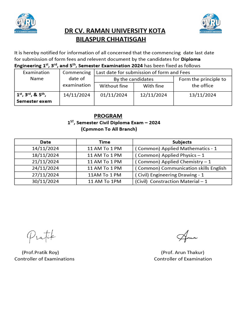 Diploma Engineering Exam Schedule 2024 | PDF