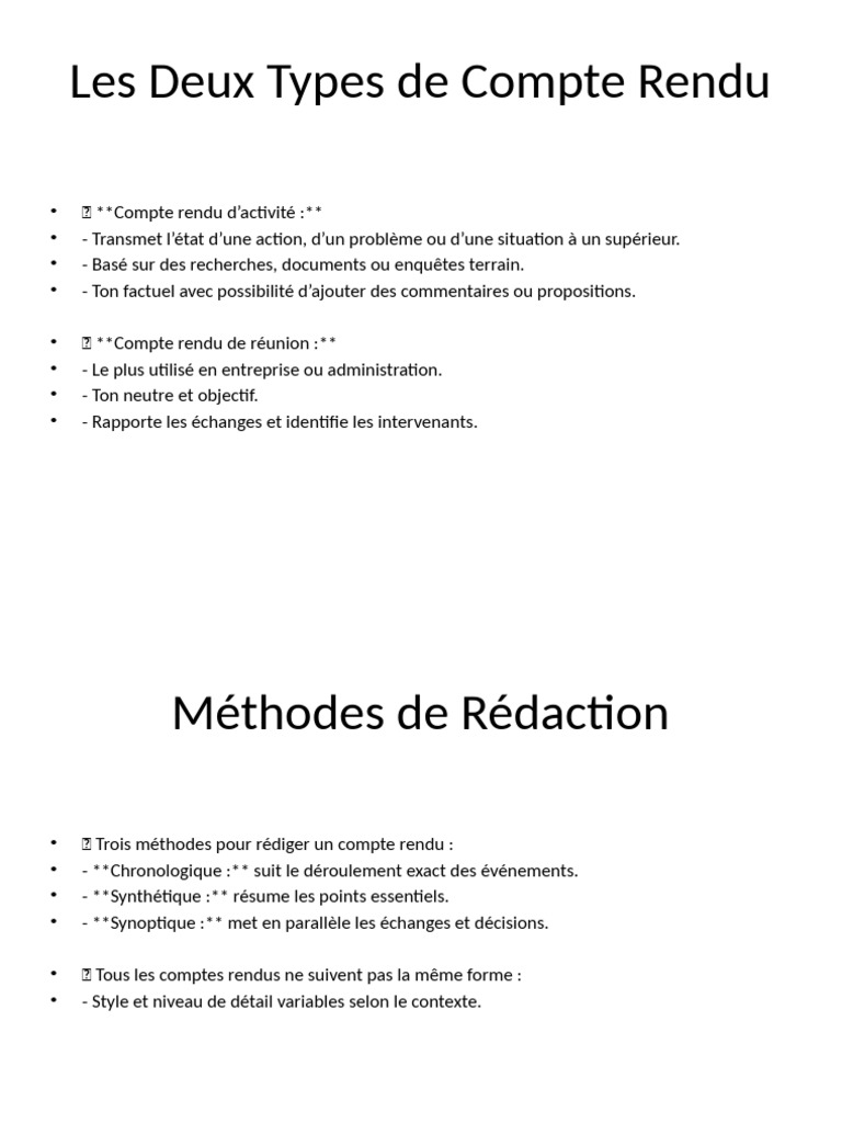 Types de Compte Rendu en Entreprise | PDF