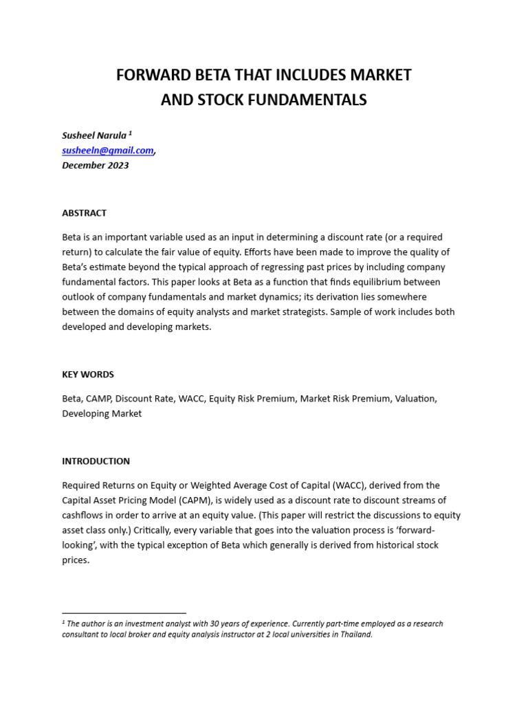 Forward Beta: Integrating Fundamentals | PDF | Beta (Finance ...