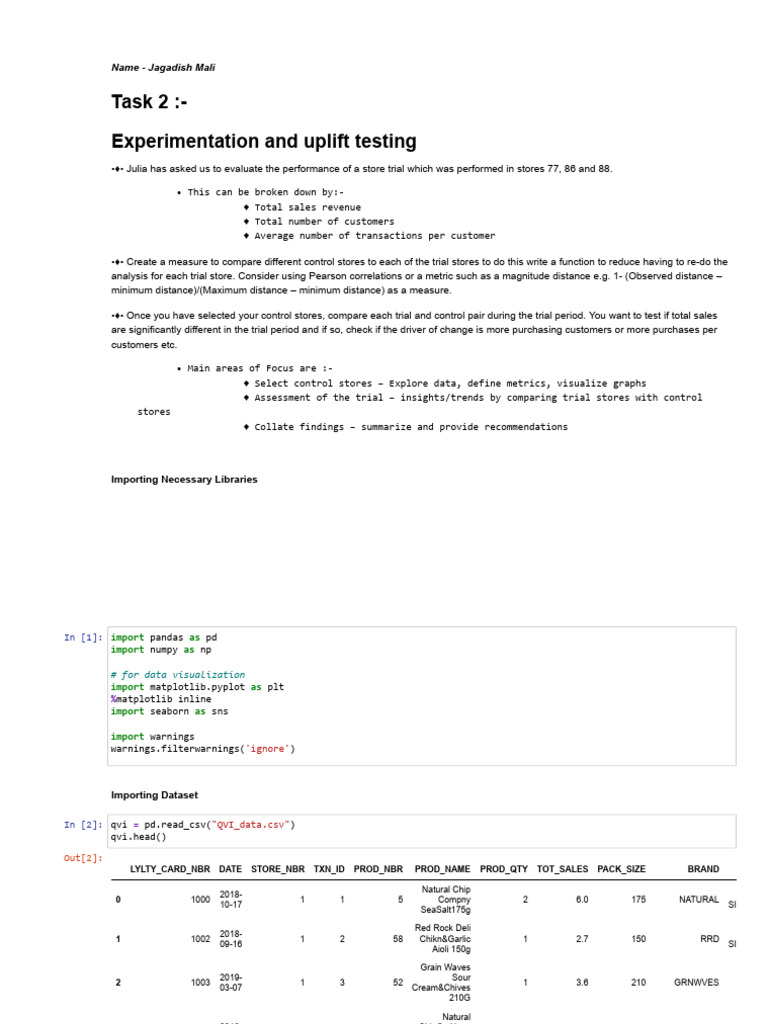 Task 2 - Experimentation and uplift testing - Jupyter Notebook | PDF ...