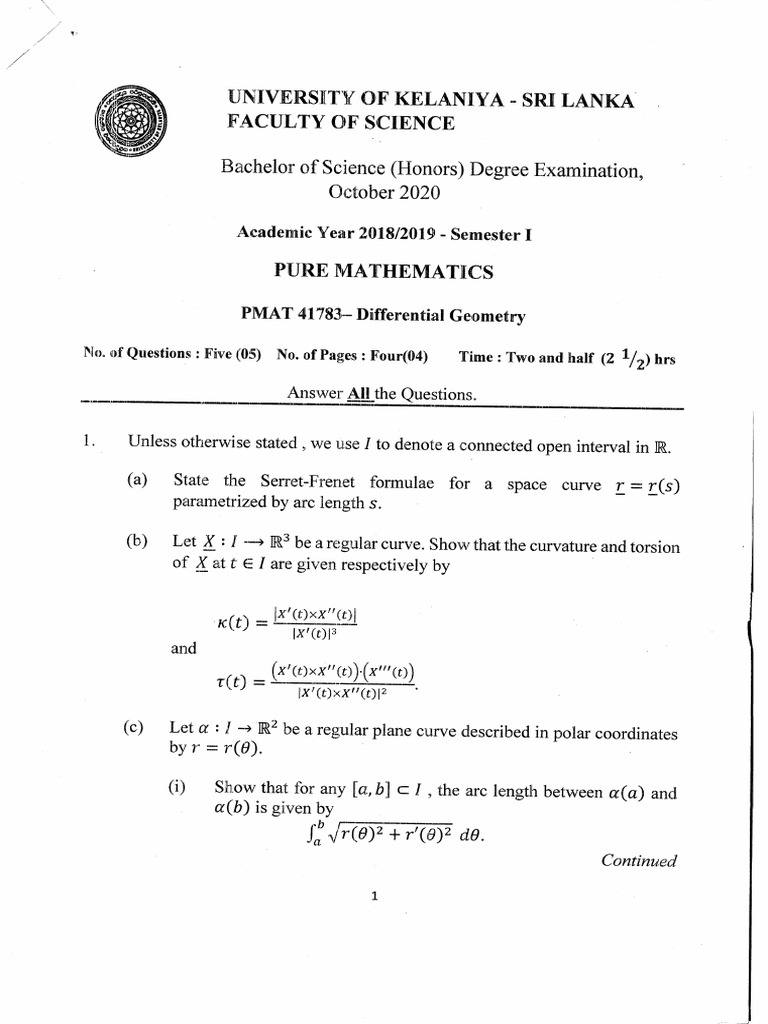 Pmat 41783 - 2018-2019 Semester 1 | PDF