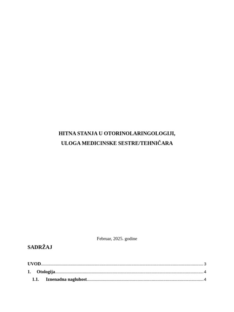Hitna Stanja U Otorinolaringologiji, Uloga Medicinske Sestre-Tehničara ...