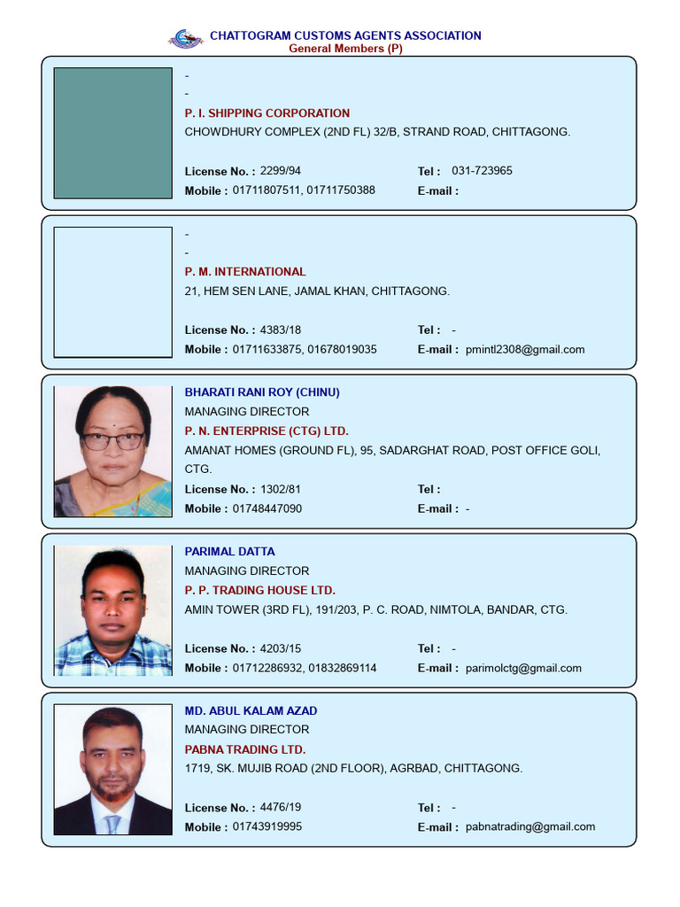 Chattogram Customs Agents Directory | PDF | Bangladesh