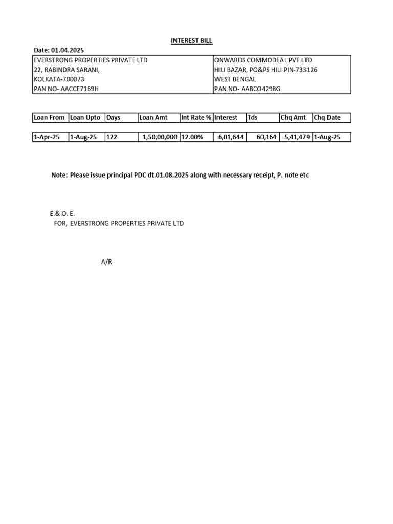 Loan Interest Bill Summary 2025 | PDF