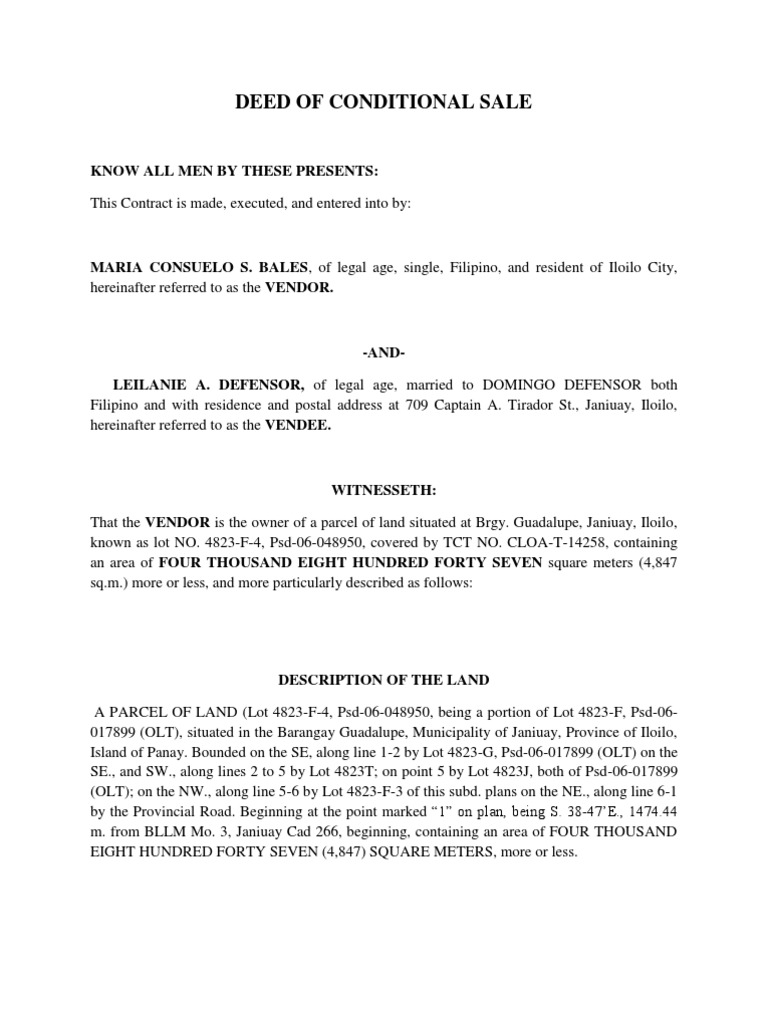 Deed Of Conditional Sale Sample Format Philippines