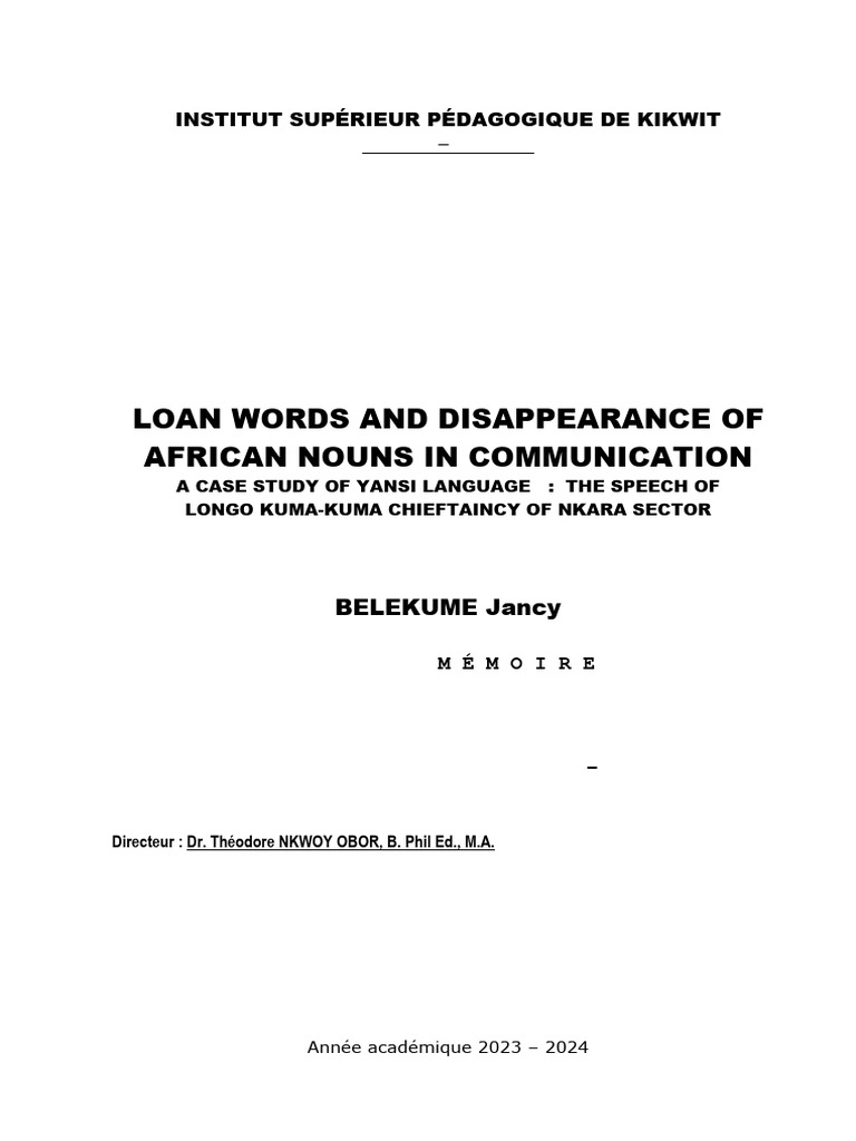 Loanwords in Yansi Language Study | PDF | English Language | Linguistics
