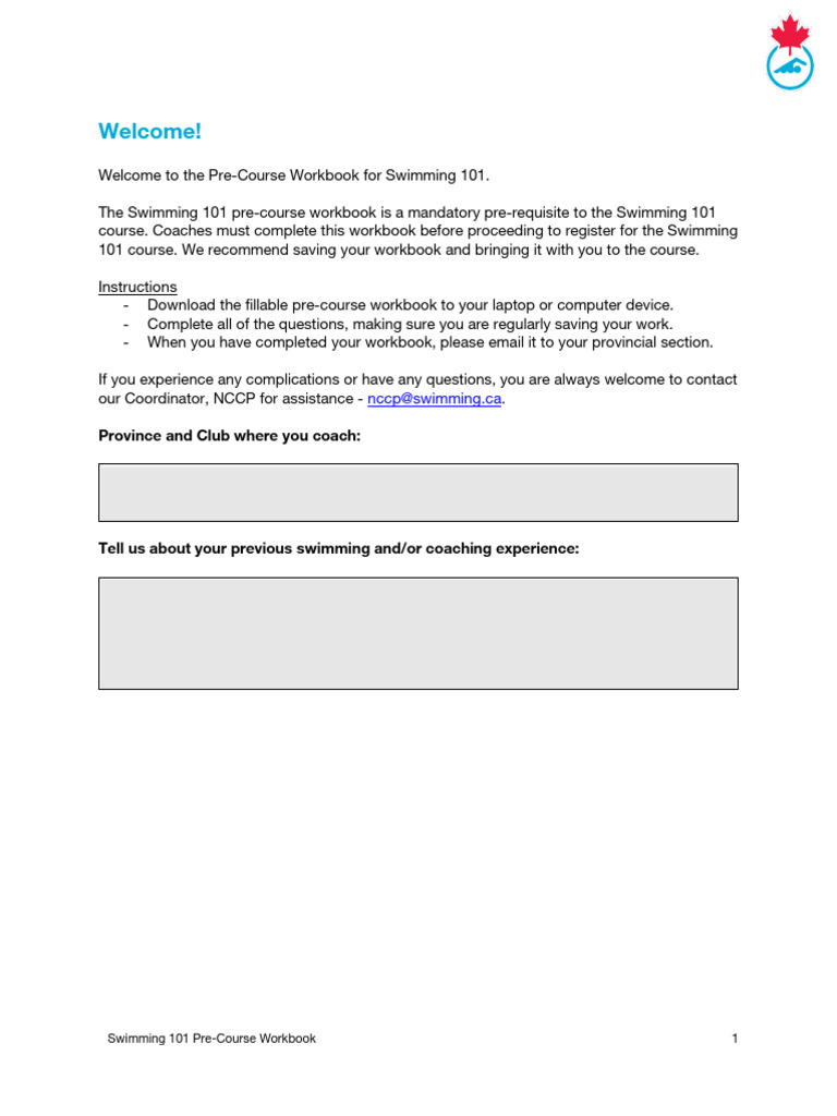 Swimming 101 Pre-Course Workbook Guide | PDF | Learning Styles | Buoyancy