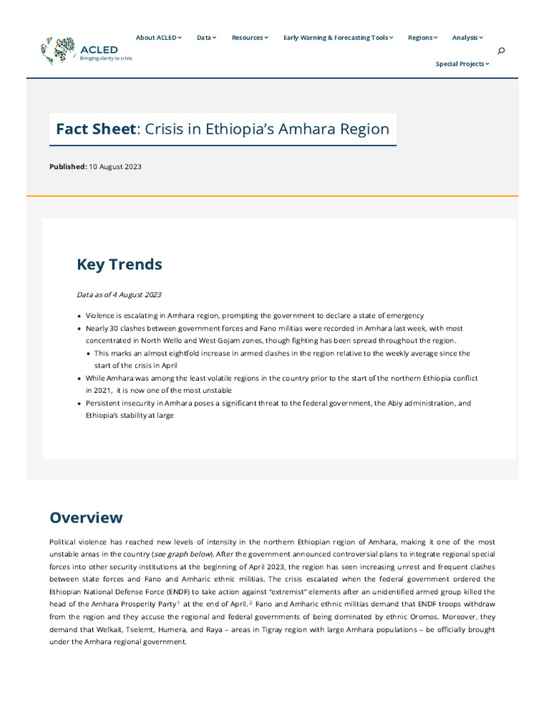 Fact Sheet - Crisis in Ethiopia's Amhara Region | PDF | Ethiopia