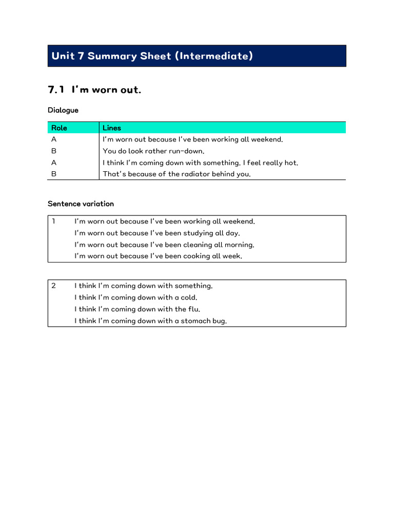 Unit 7 Summary Sheet (Int) | PDF