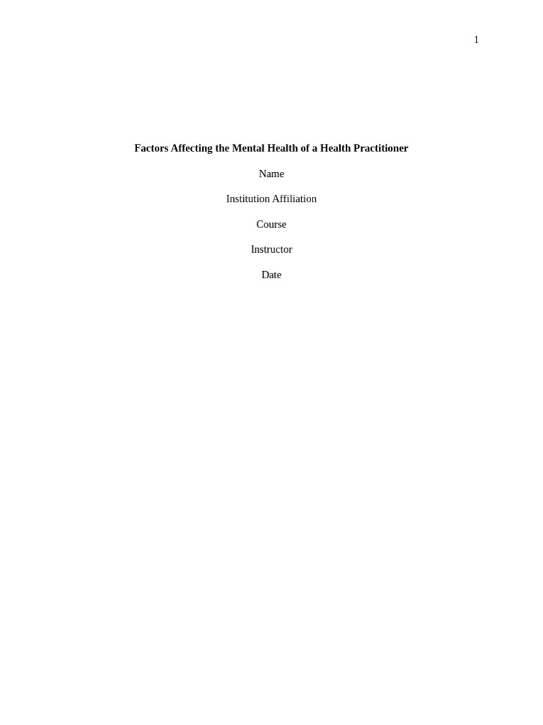 The Factors Affecting Mental Health of Health Practitioner | PDF ...
