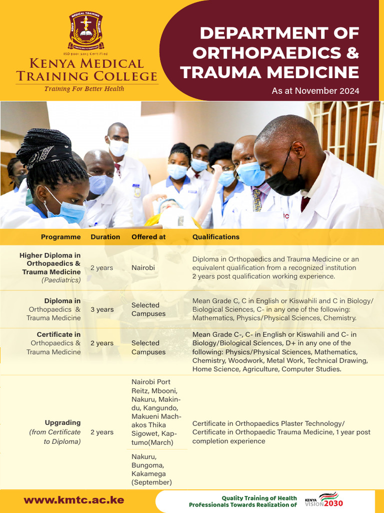 KMTC Orthopaedic & Trauma Medicine Programs | PDF | Diploma | Science