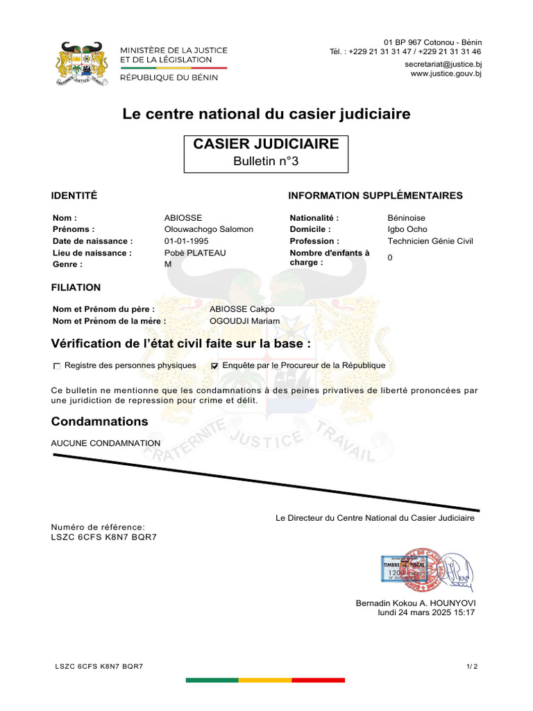 Extrait de casier judiciaire 2023 | PDF | Justice | Crime et violence
