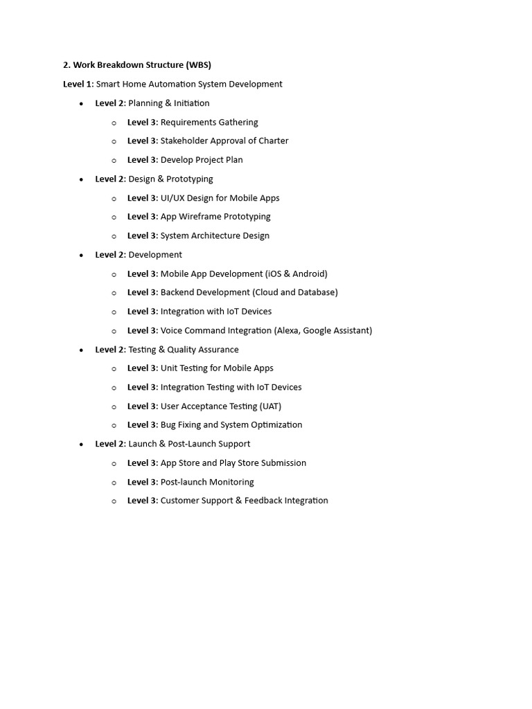 Smart Home Automation WBS Guide | PDF