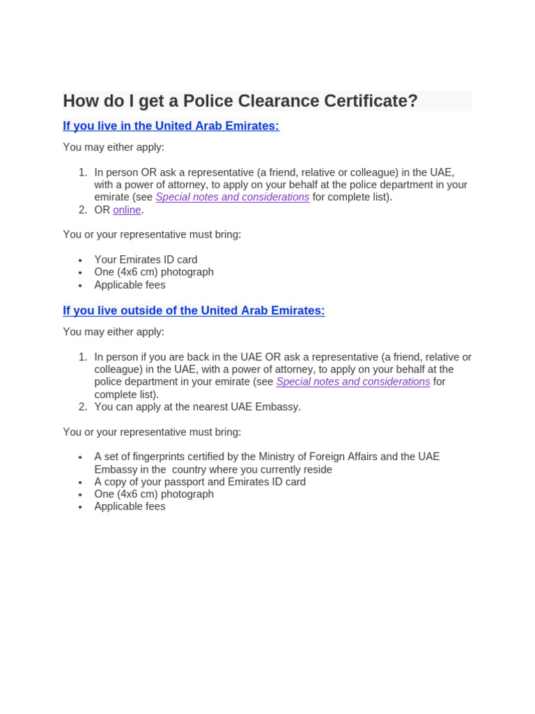 How to Obtain a Police Clearance Certificate in UAE | PDF