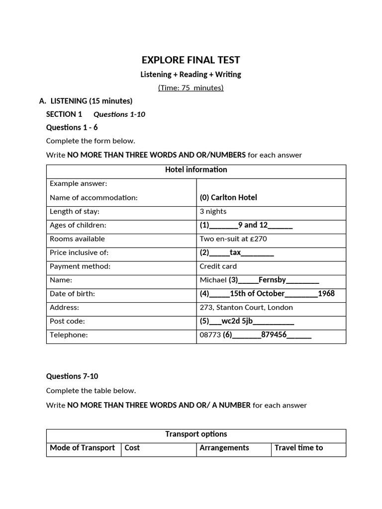 EXPLORE FINAL TEST - 02 - Docx | PDF