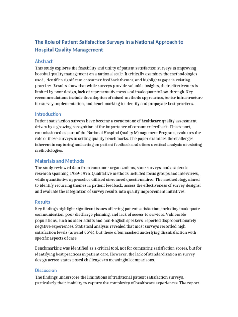 Patient Satisfaction Surveys in Healthcare Quality | PDF | Survey ...