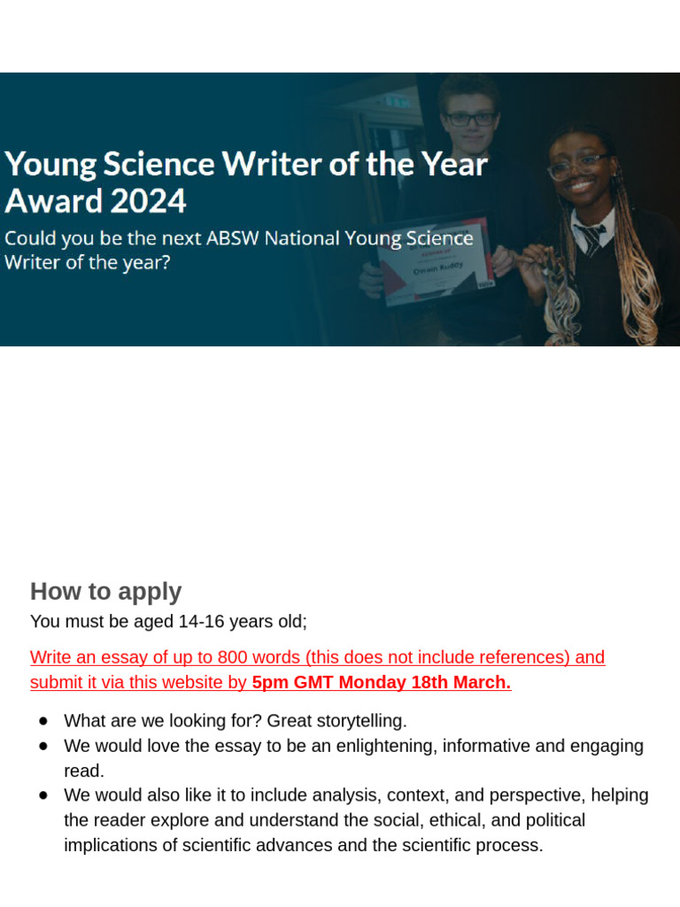 Young Science Writer Award Guidelines | PDF