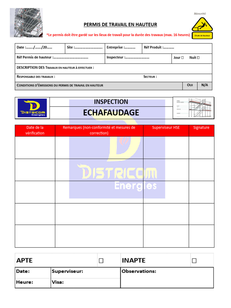 Permis de Travail en Hauteur | PDF