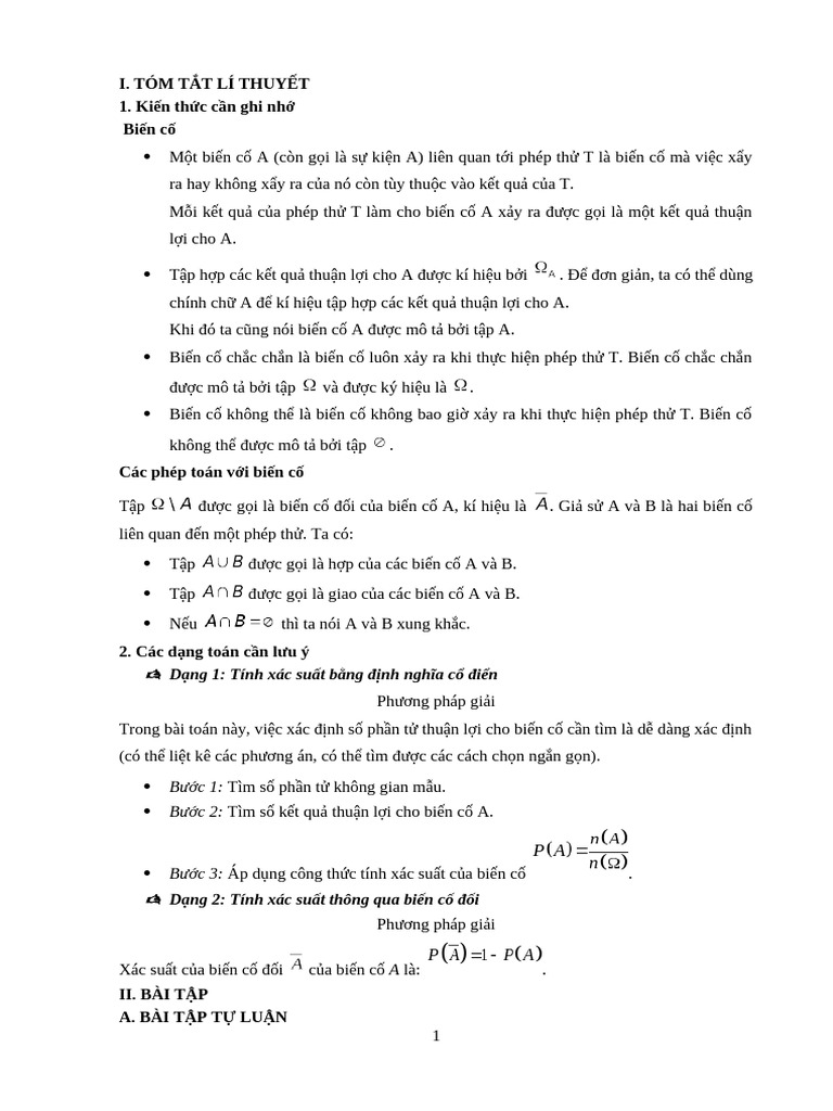 PHT - Tiết TC44,45 - Chuyên đề Biến cố và các phép toán | PDF