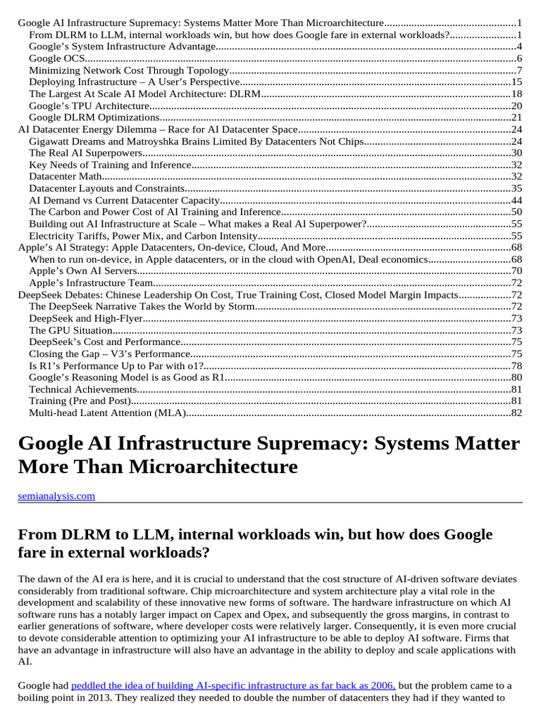 Google AI Infrastructure Supremacy Insights | PDF | Data Center ...