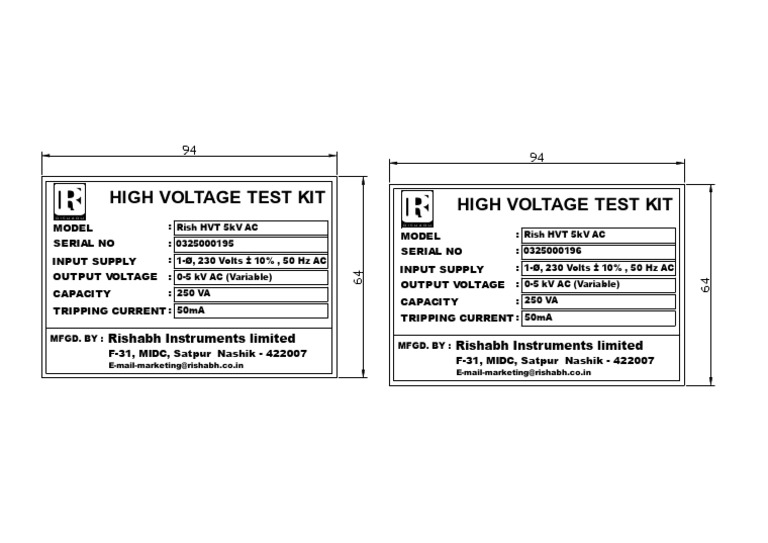 High Voltage Test Kit Specifications | PDF
