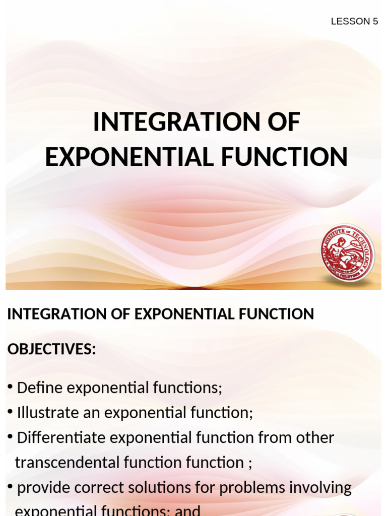 Lesson 5 Integration of Exponential Function | PDF | Integral | Special ...