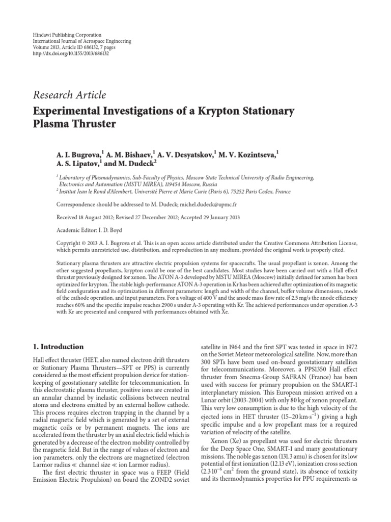 Experimental Investigations of A Krypton Stationar | PDF | Spacecraft ...