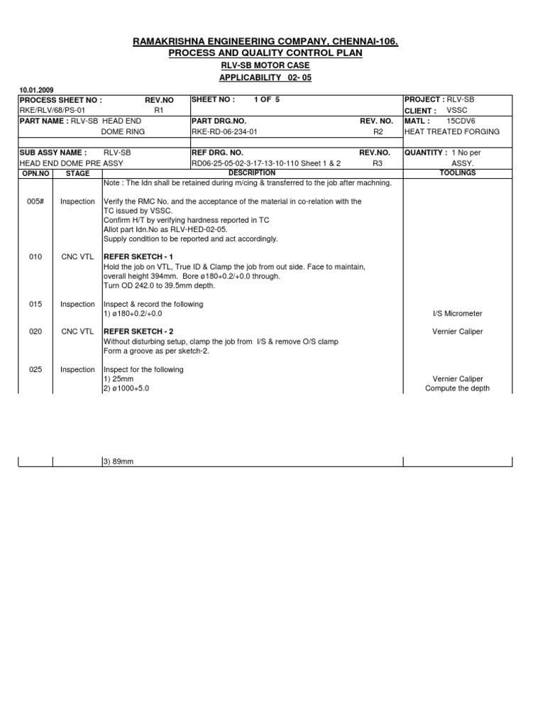 RLV-SB Head End Machining Process Plan | PDF | Welding | Construction
