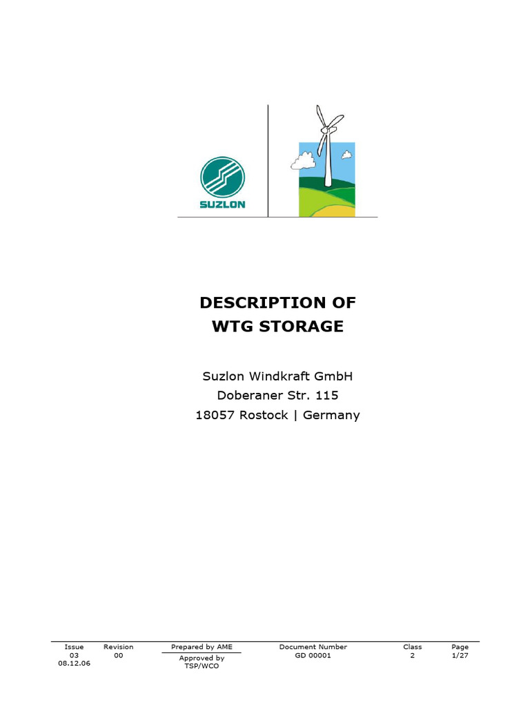 GD 00001-03-00 WTG Storage | PDF | Bearing (Mechanical) | Battery Charger