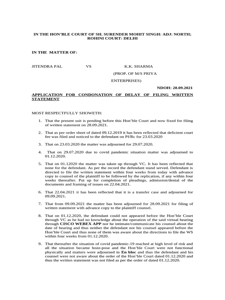 Delay Condonation Application in Court | PDF | Justice | Crime & Violence