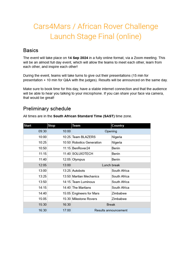 Cars4Mars Online Rover Challenge 2024 | PDF