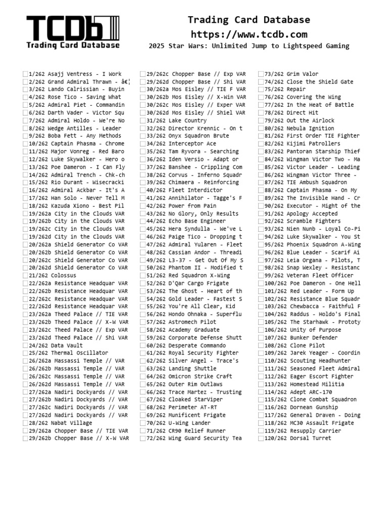 Star Wars Trading Card Database | PDF | Darth Vader | Star Wars