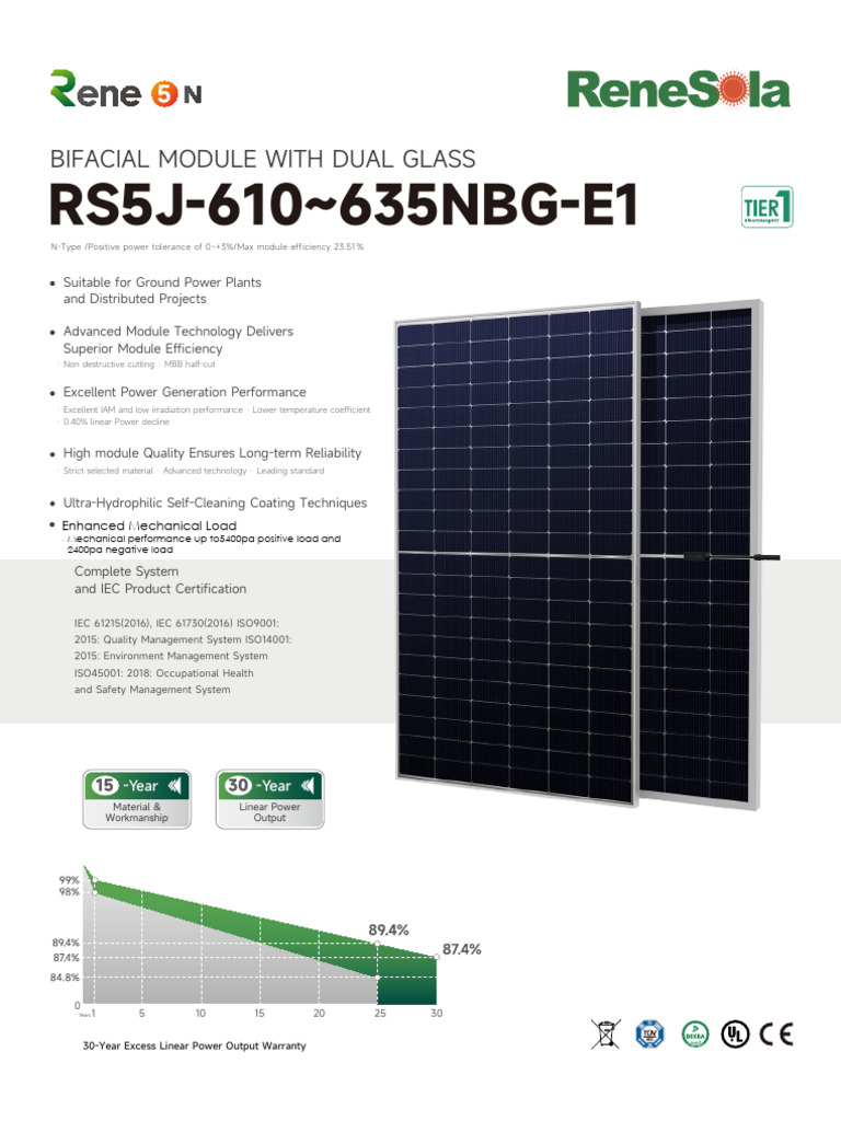 Renesola RS5J Bifacial Module Datasheet | PDF | Electromagnetism ...