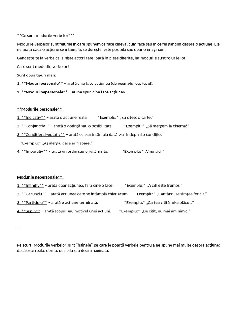 Modurile Verbelor | PDF