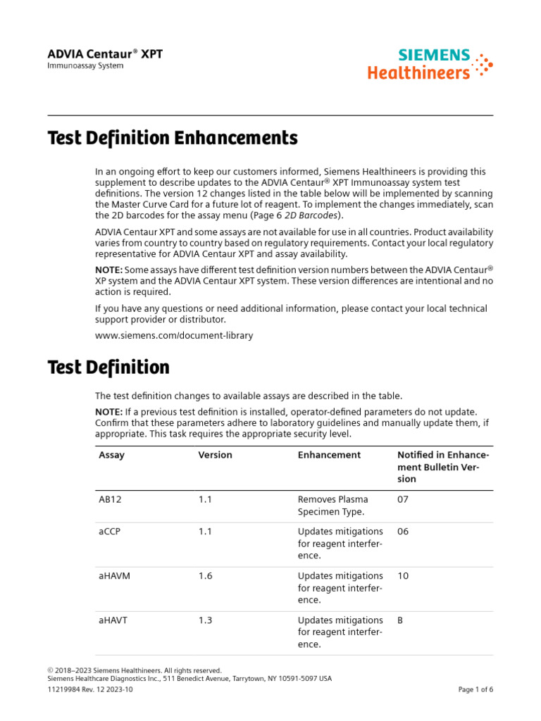 ADVIA Centaur XPT Test Updates | PDF