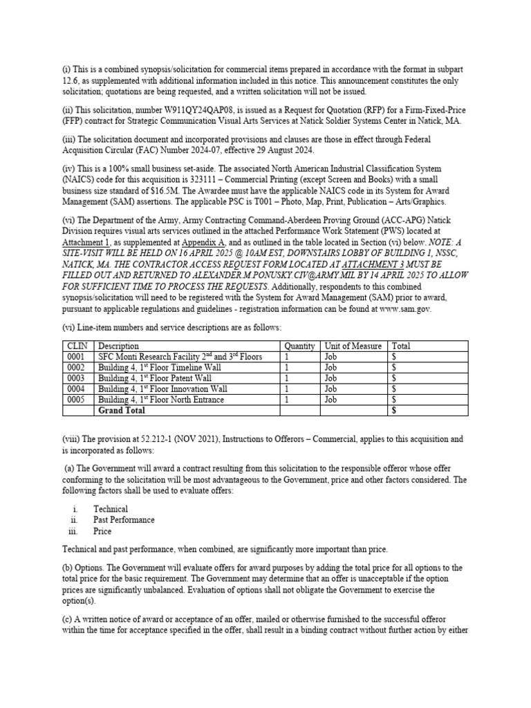 RFP for Visual Arts Services at NSSC | PDF | Offer And Acceptance