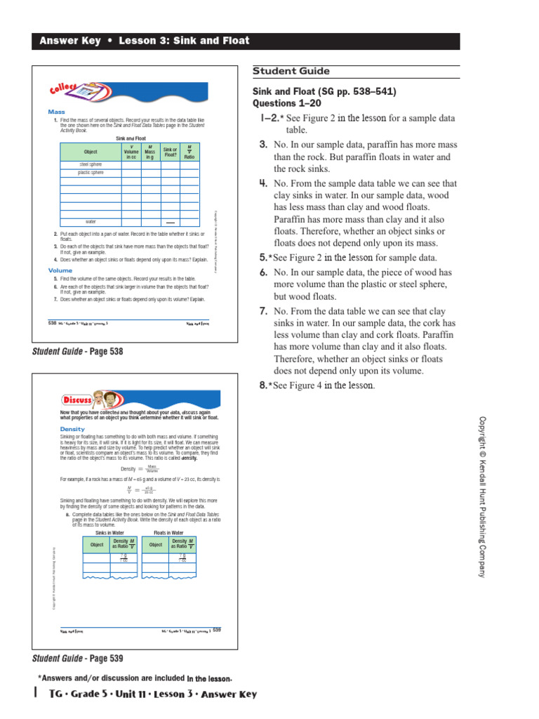 G5 TG U11 L03 SG AnswerKey | PDF | Density | Buoyancy