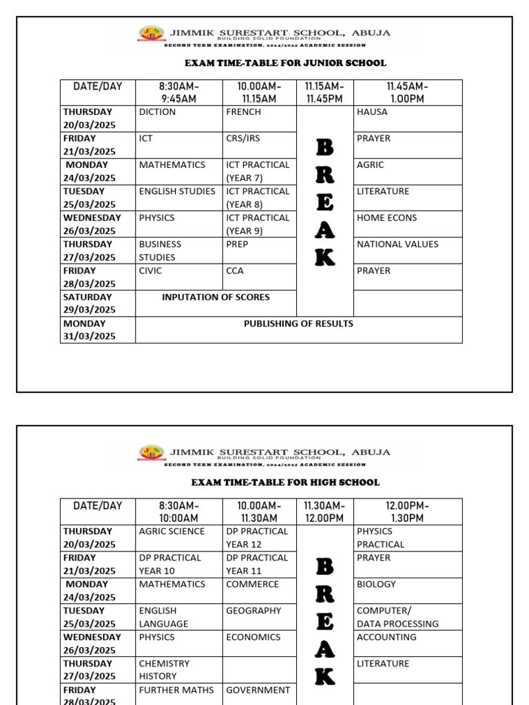 Exam Time Table | PDF