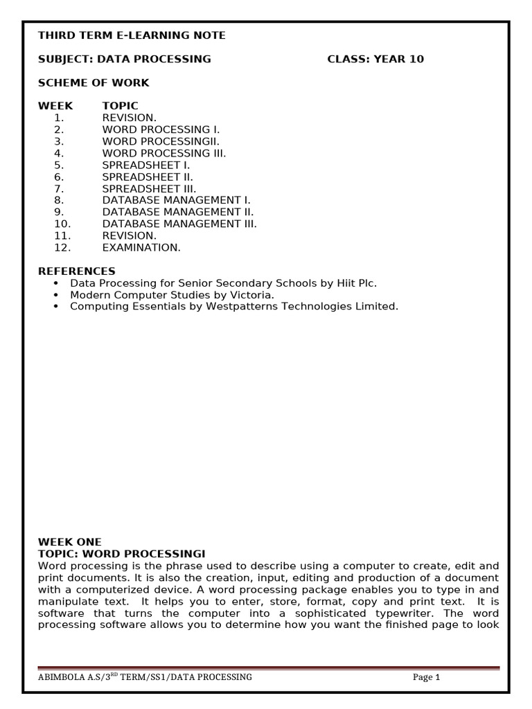 Data Processing: Word Processing Guide | PDF | Databases | Spreadsheet