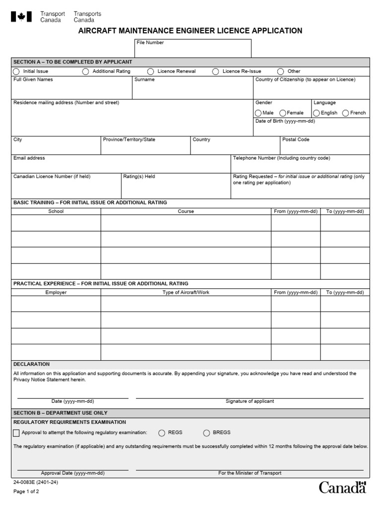 Aircraft Maintenance Engineer Licence Application | PDF