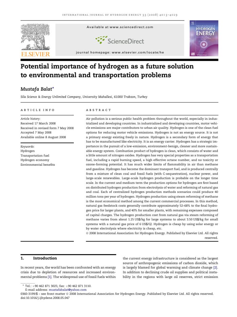 Hydrogen's Role in Sustainable Energy | PDF | Hydrogen | Hydrogen Economy