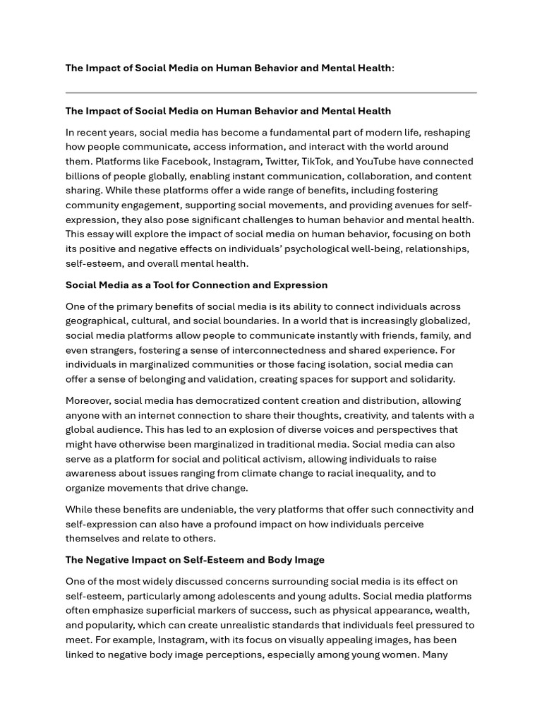 The Impact of Social Media On Human Behavior and Mental Health | PDF ...