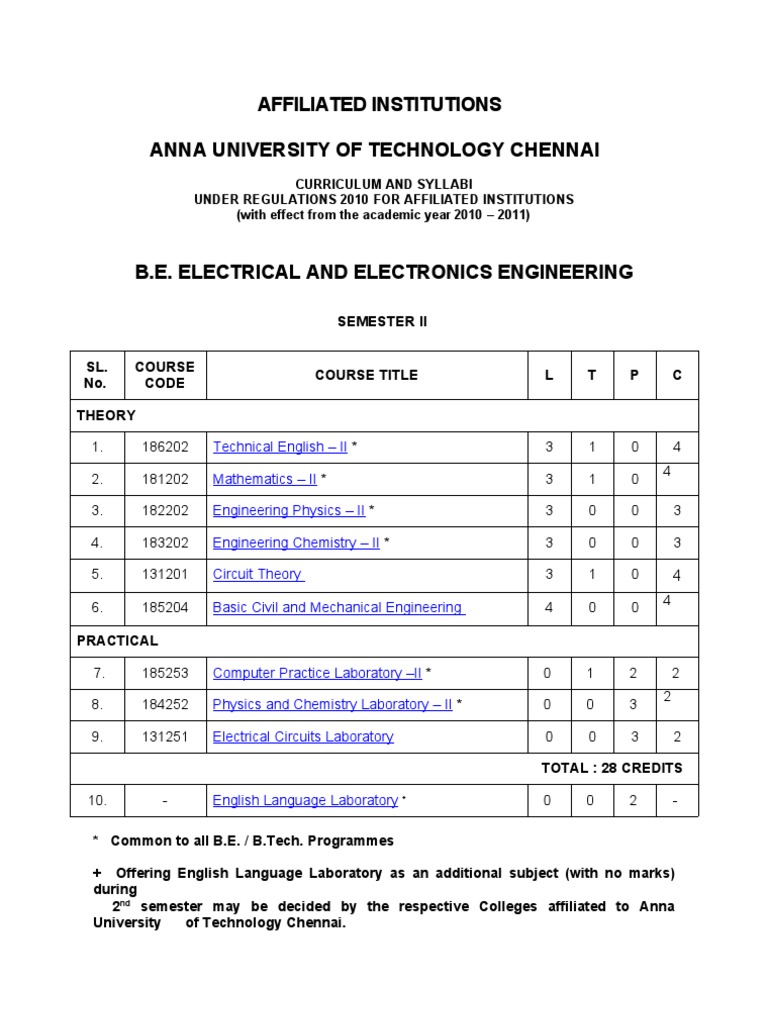 Anna University Electrical Engineering Curriculum | PDF | Ordinary ...