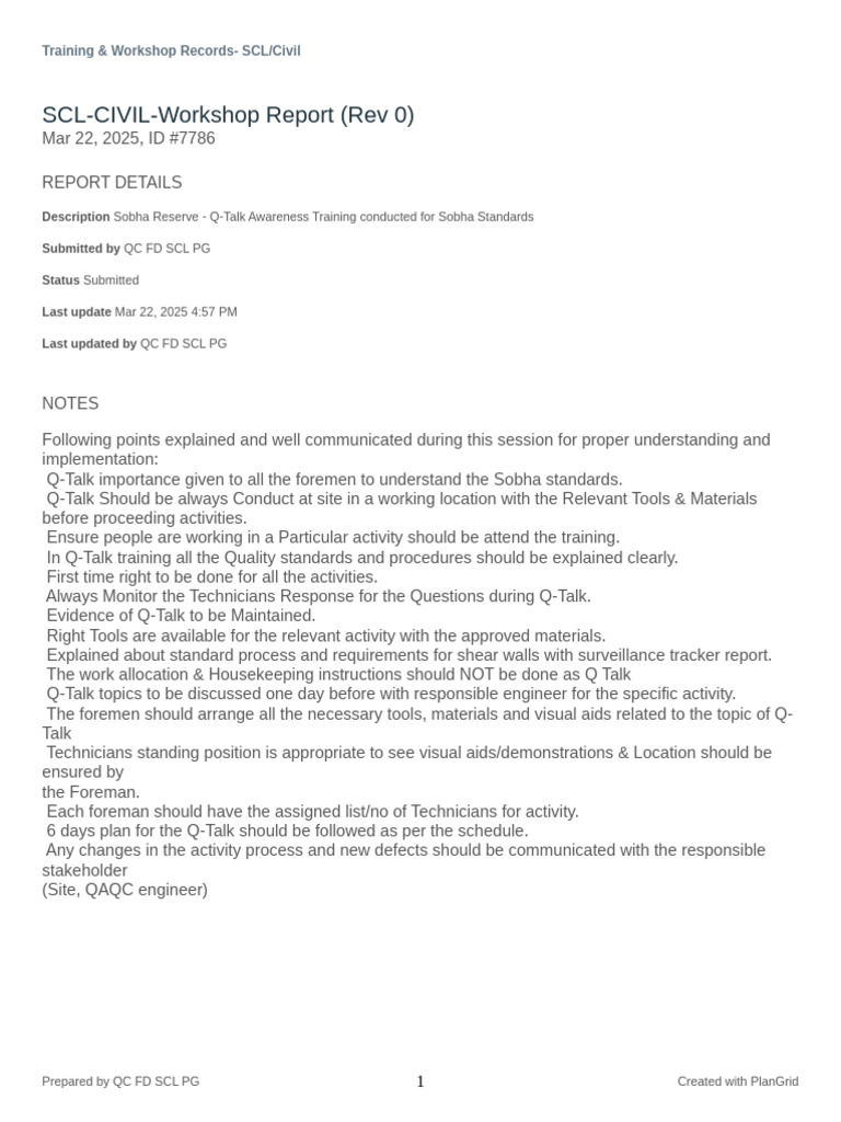 2025-03!22!7786 Scl-Civil-Workshop Report Rev 0 QC FD SCL PG | PDF